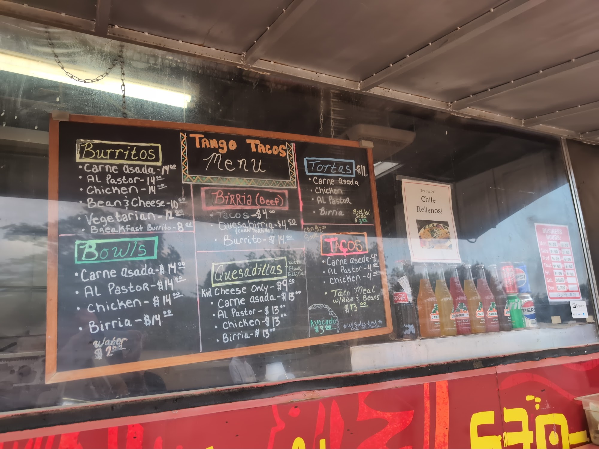 Tango tacos Menu