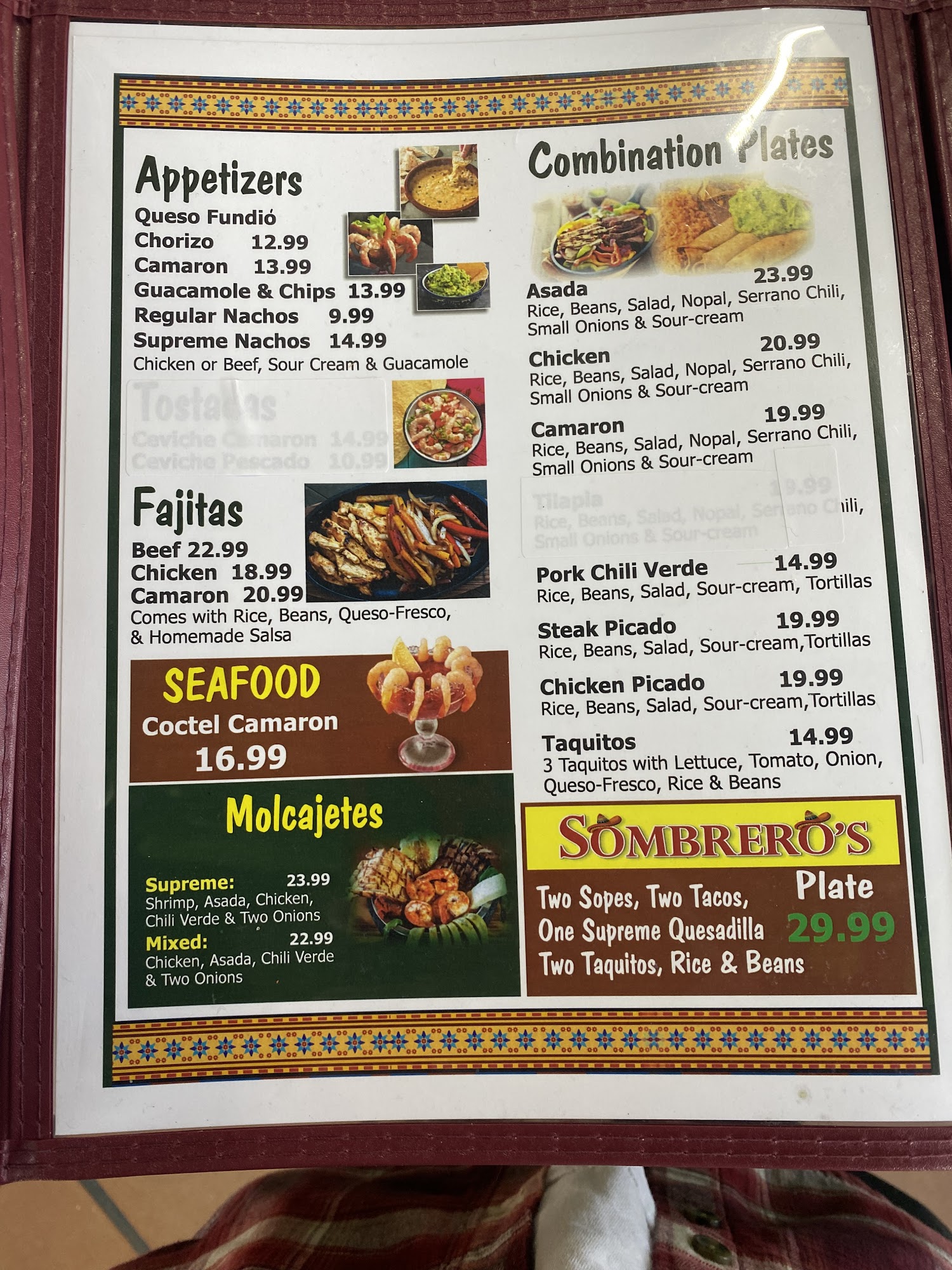 SOMBRERO'S MEXICAN GRILL（East Cypress） Menu
