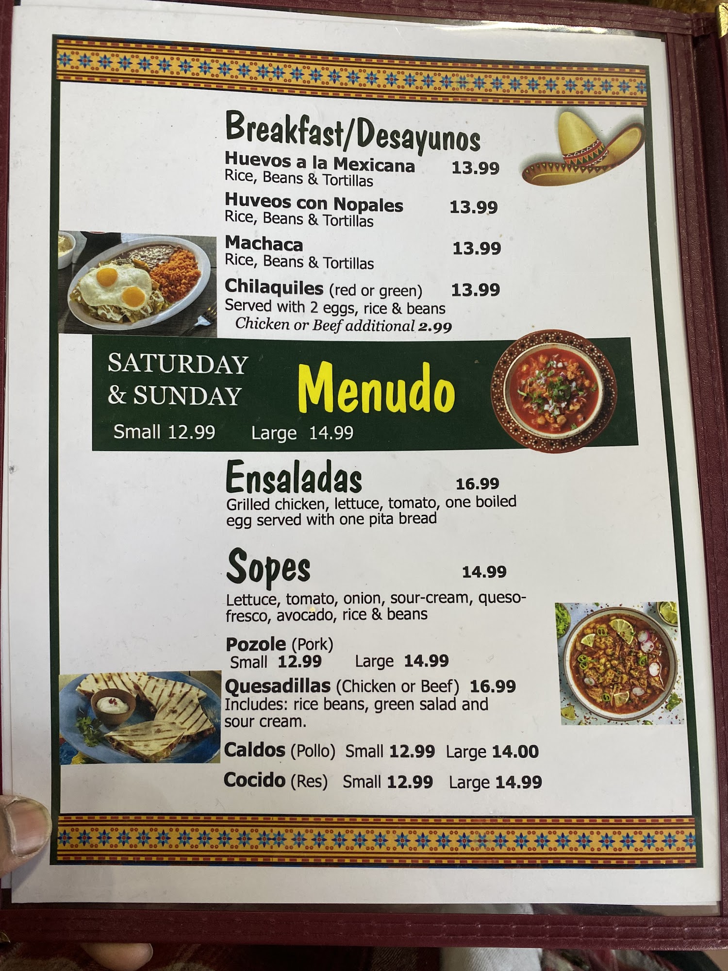 SOMBRERO'S MEXICAN GRILL（East Cypress） Menu