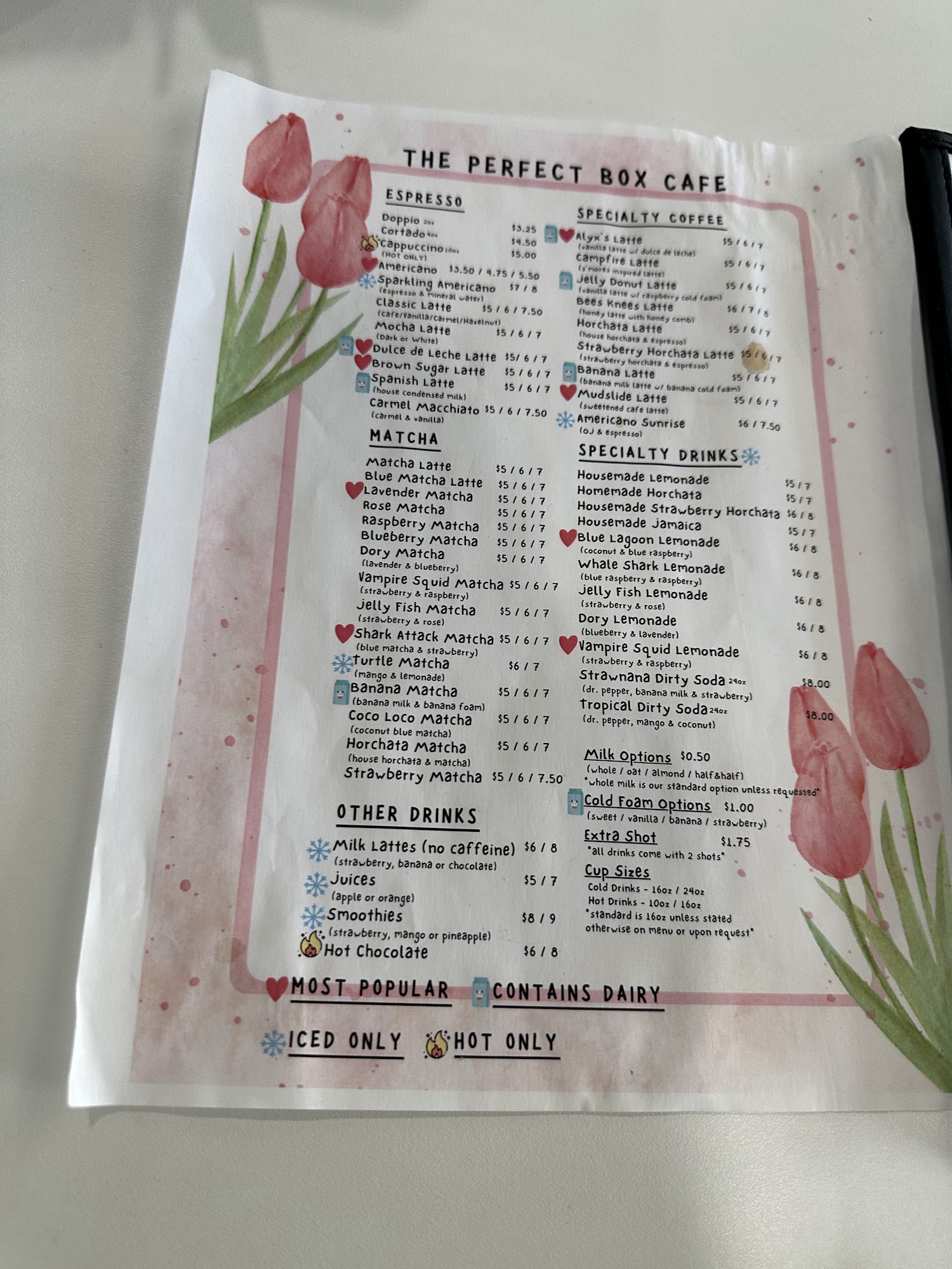 Perfect Box Cafe Menu