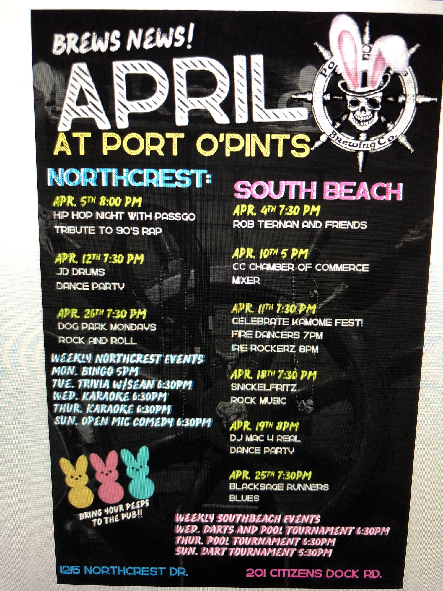 Port O'Pints South Beach Menu
