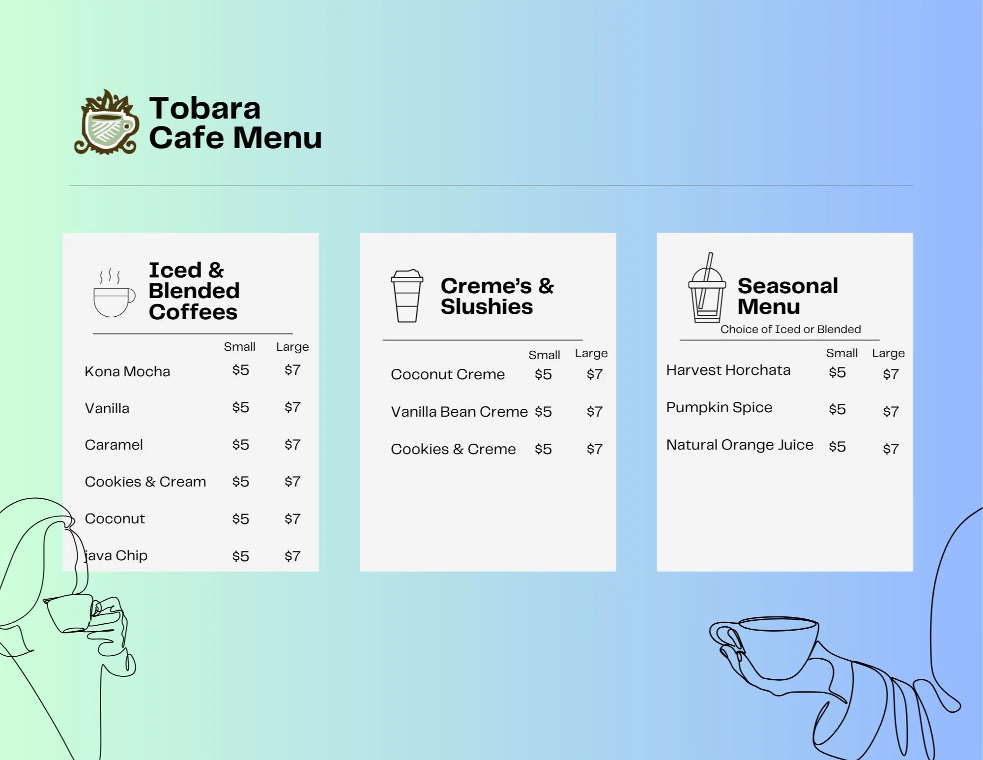 Tobara Cafe Menu