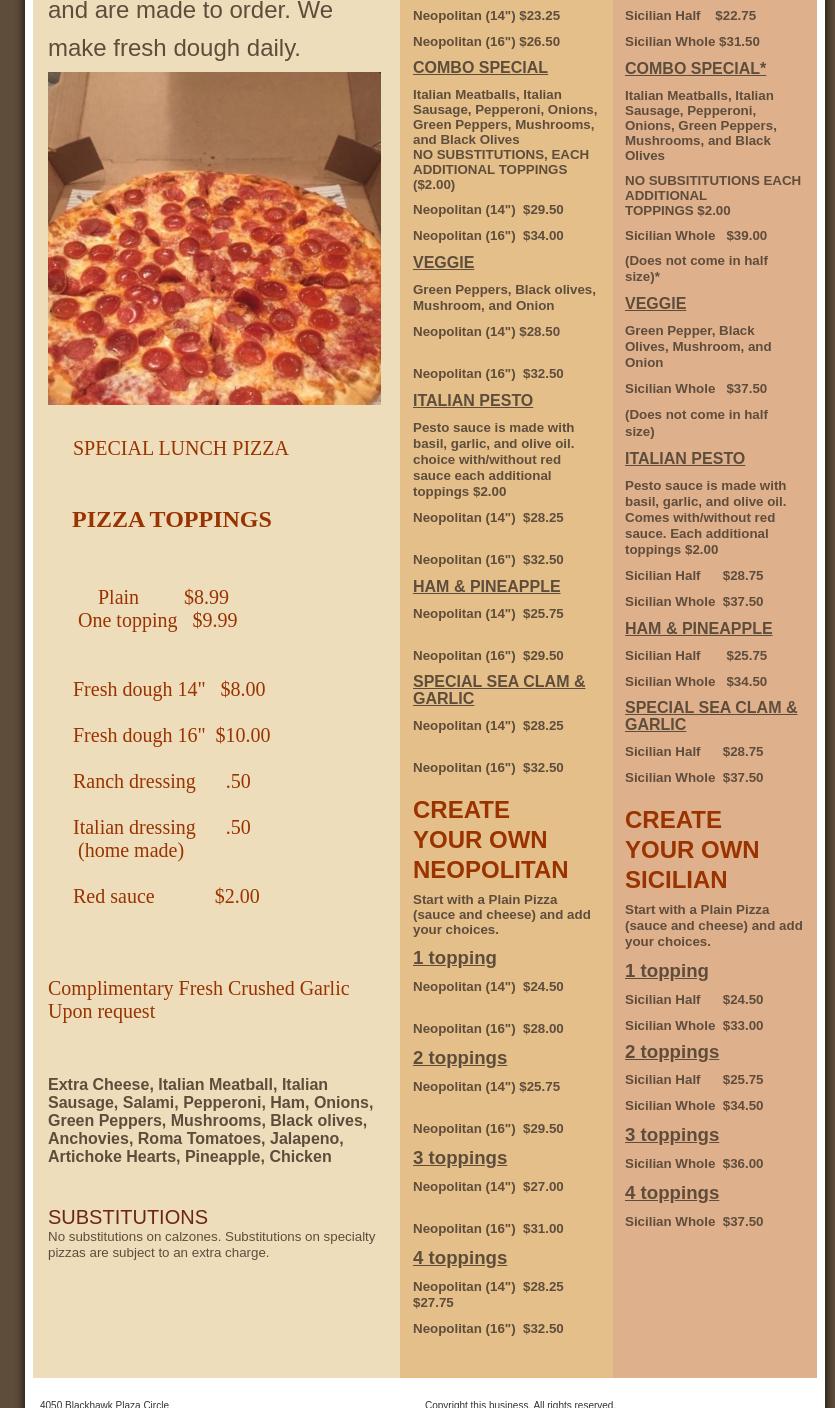 Blackhawk Pizzeria Menu