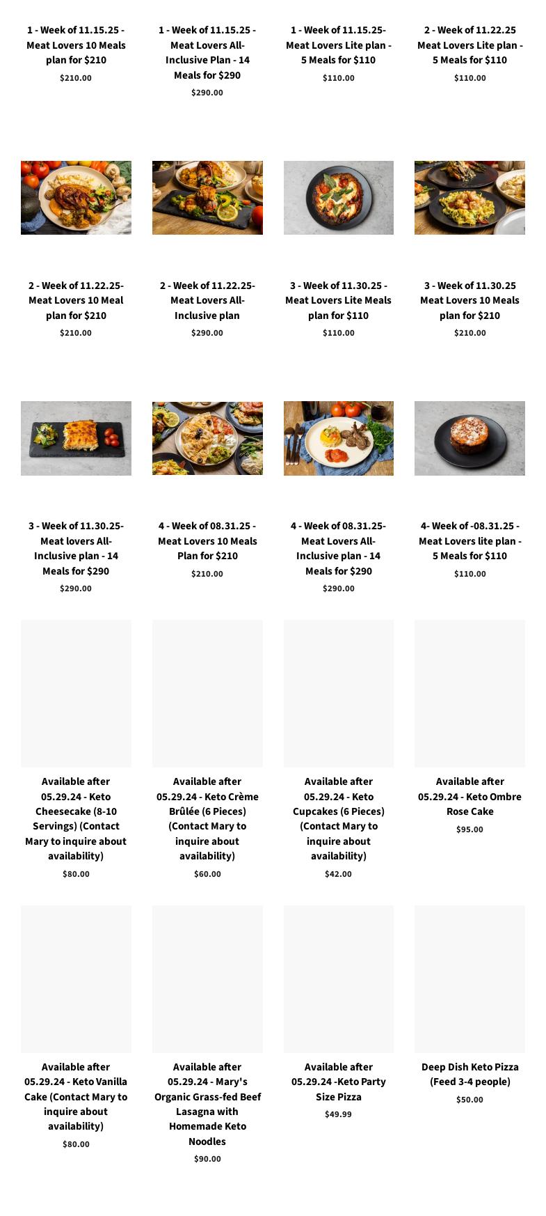 Mary’s Keto Kitchen Menu