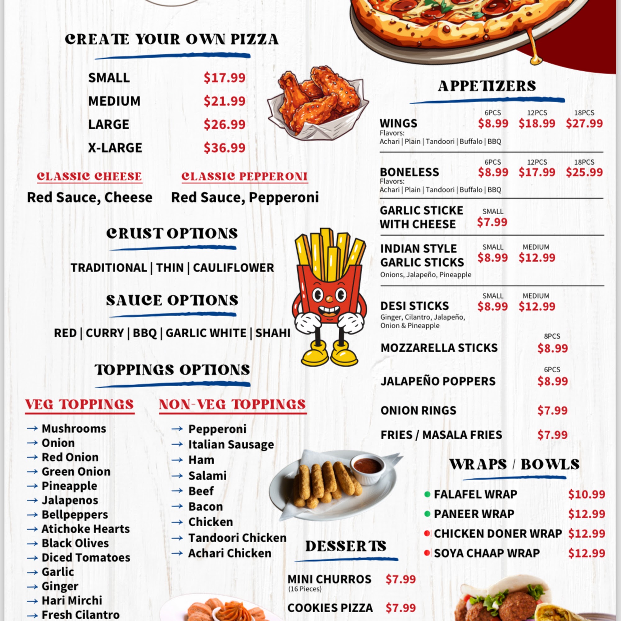 Desi Pizza Bites Menu
