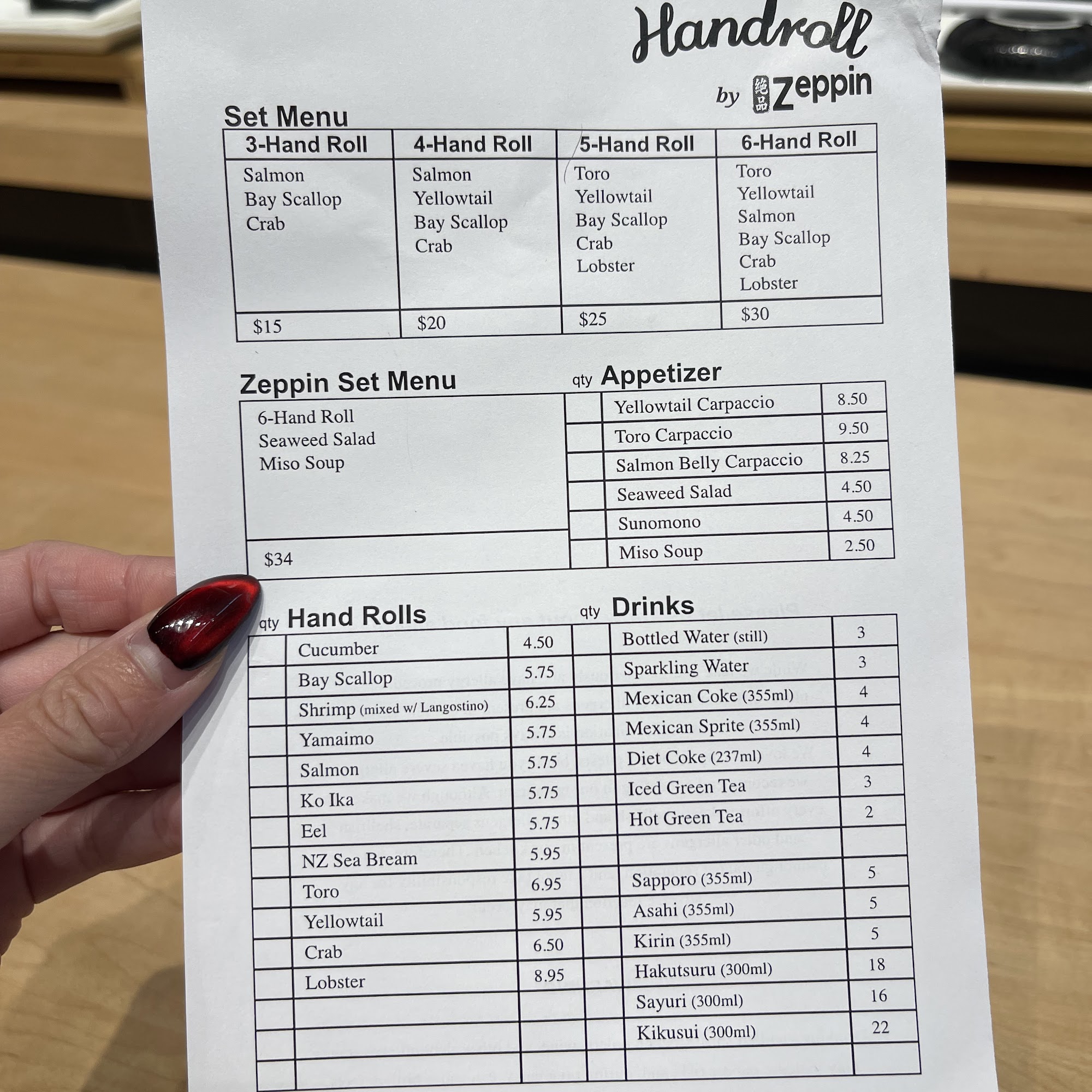 Handroll by Zeppin Menu