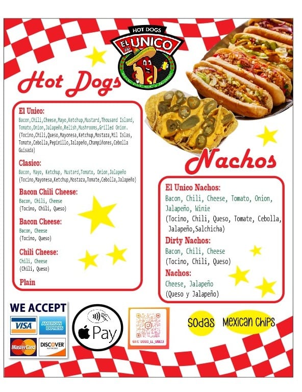 Hot Dogs El Unico Menu