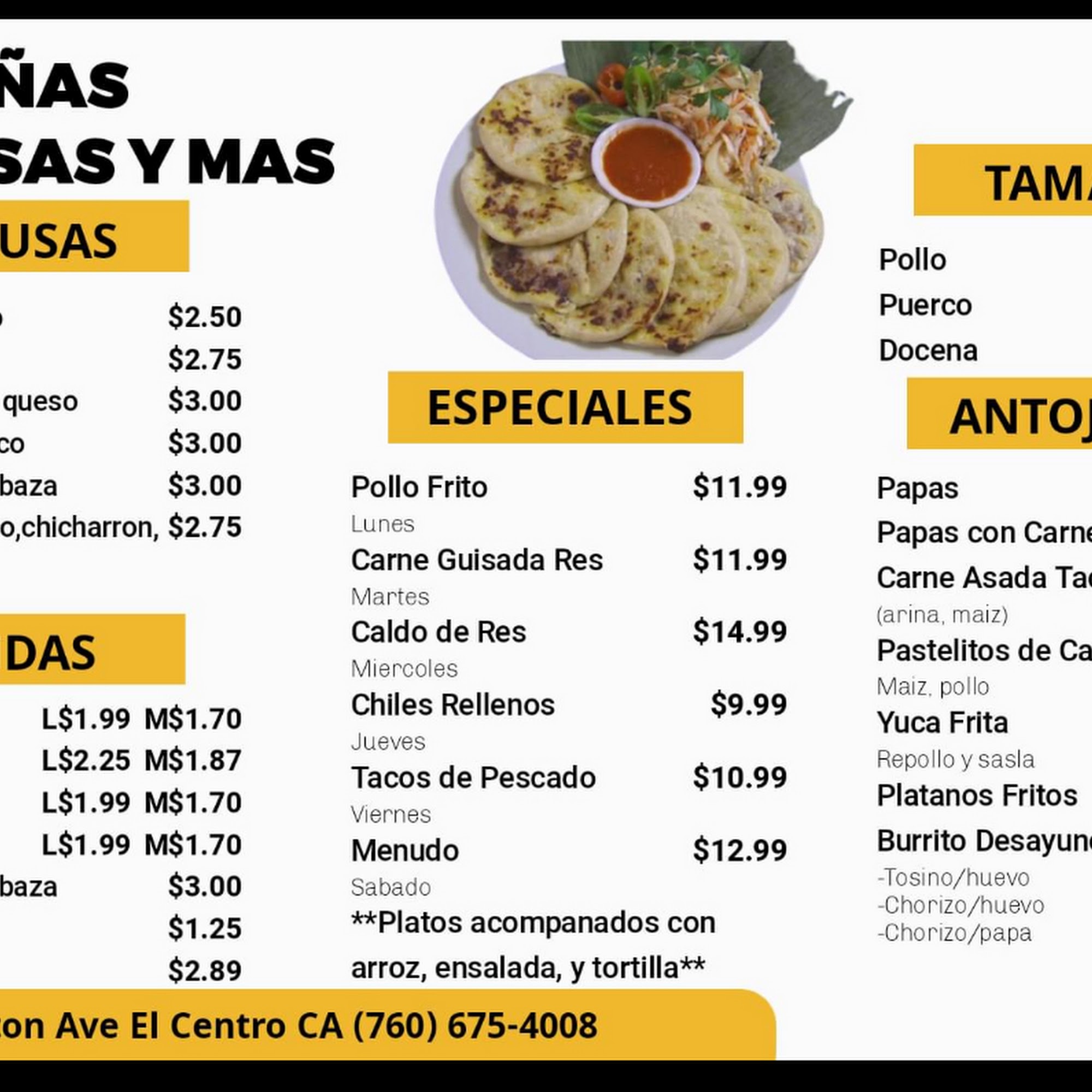 cabañas pupusas y mas Menu