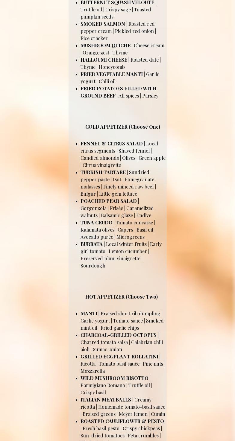 The Anatolian Table Menu