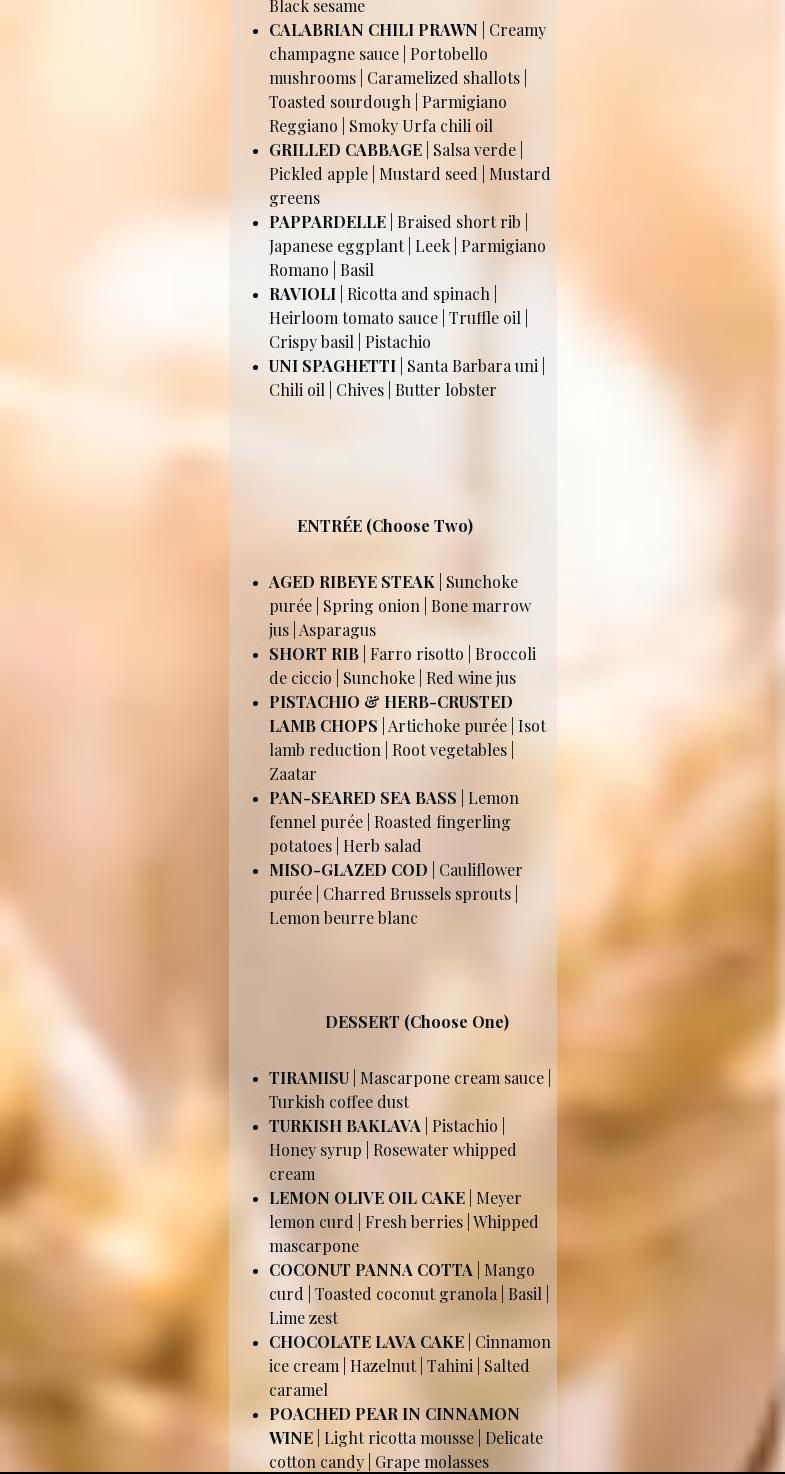 The Anatolian Table Menu