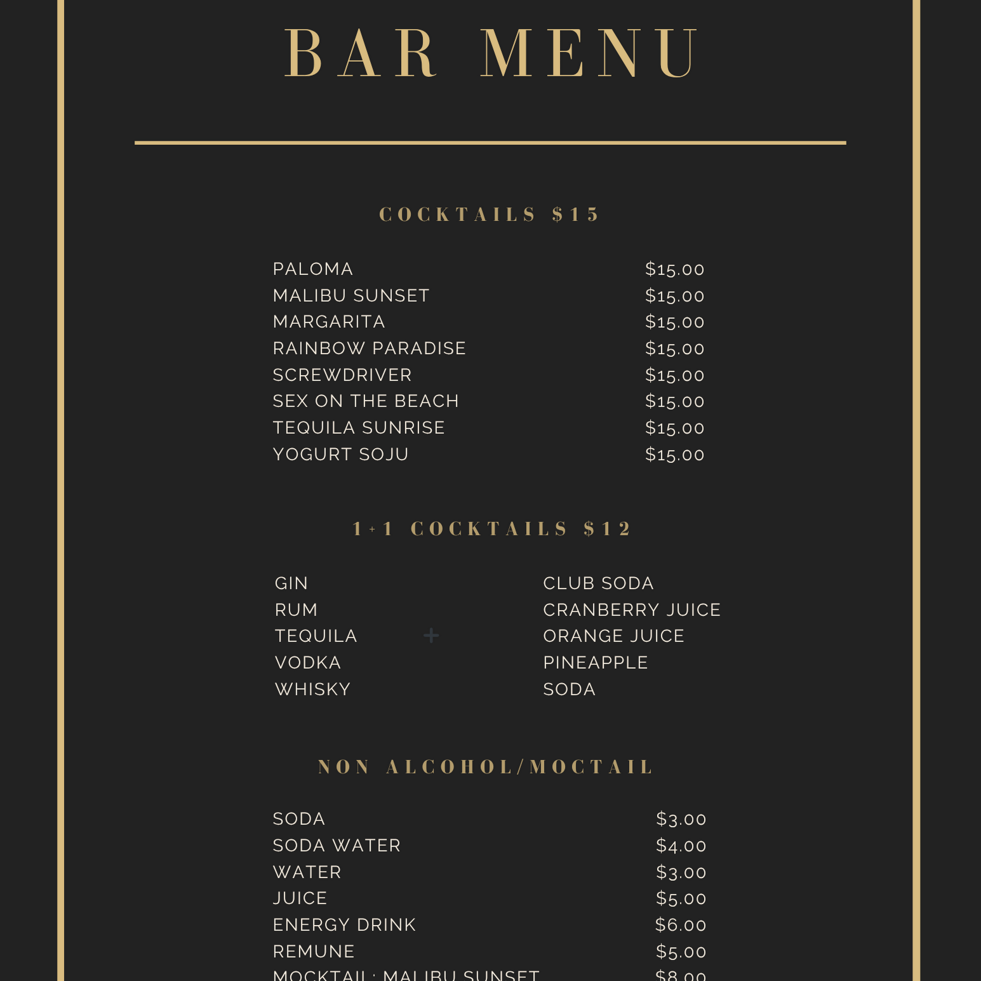 Fusion Bar & Kitchen Menu