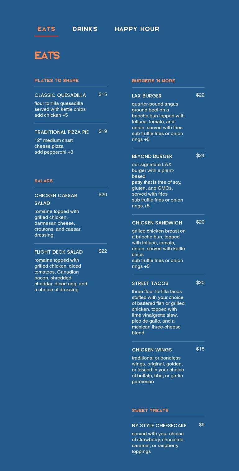 Flight Deck Lounge Menu