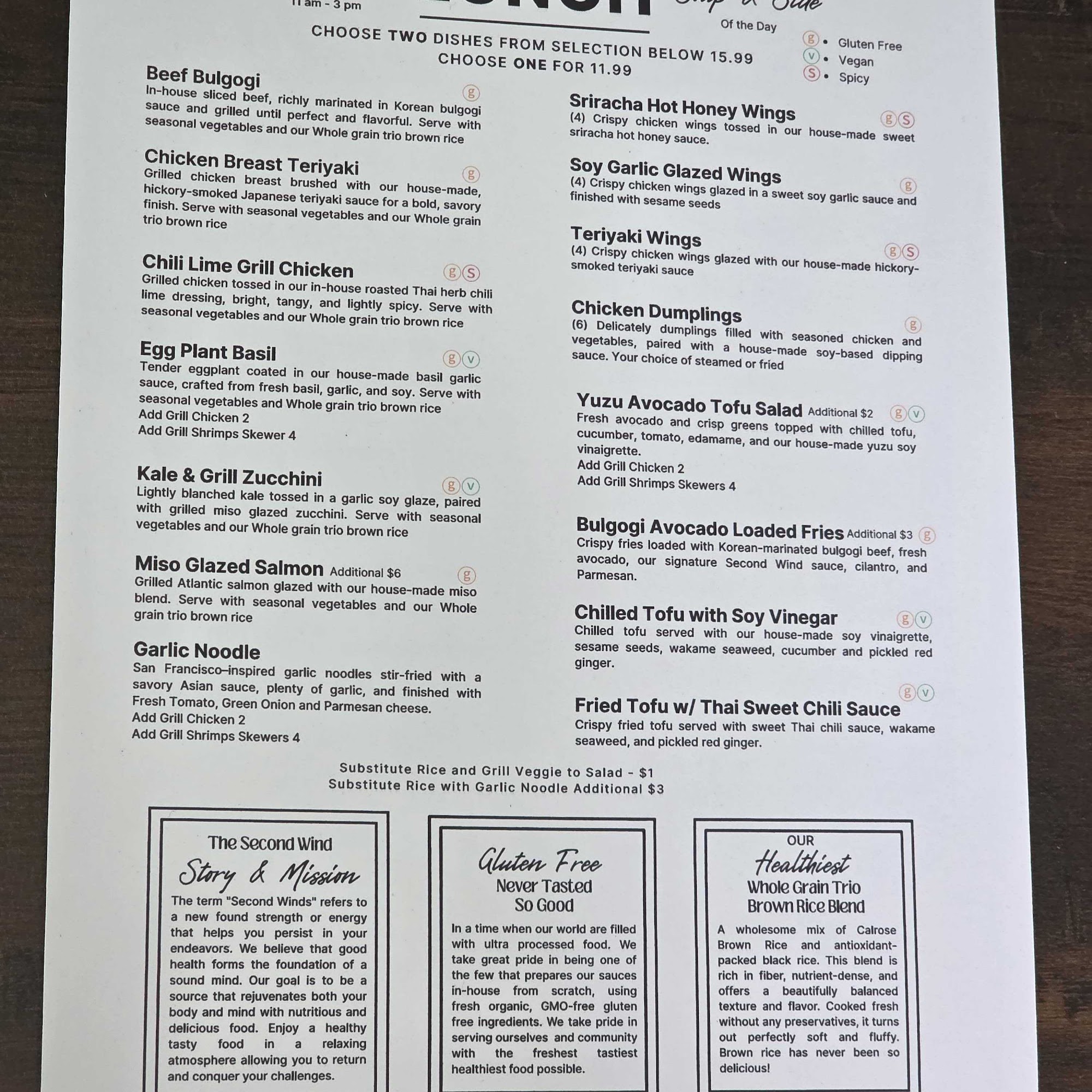 The Second Wind - Asian-inspired Eatery Menu