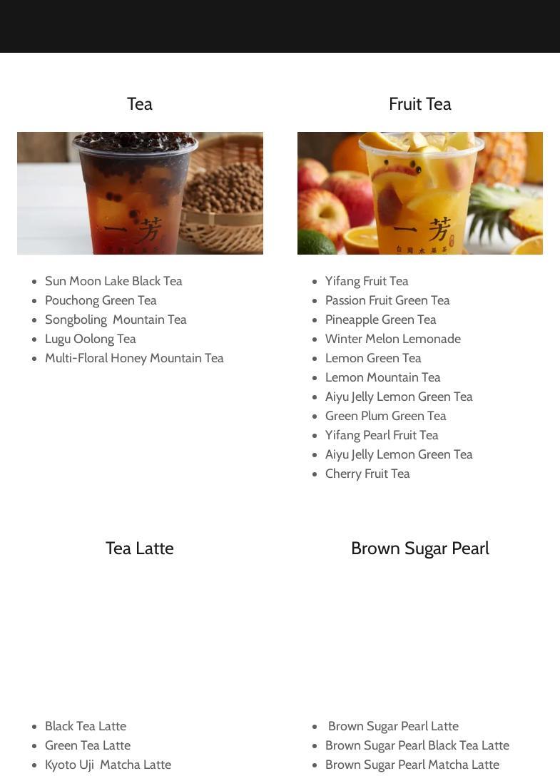 Yifang Taiwan Fruit Tea Menu