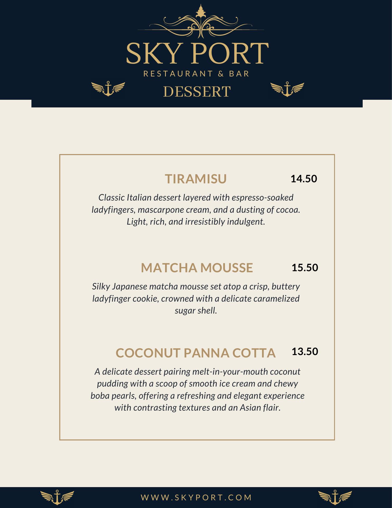 Sky Port Restaurant & Bar Menu