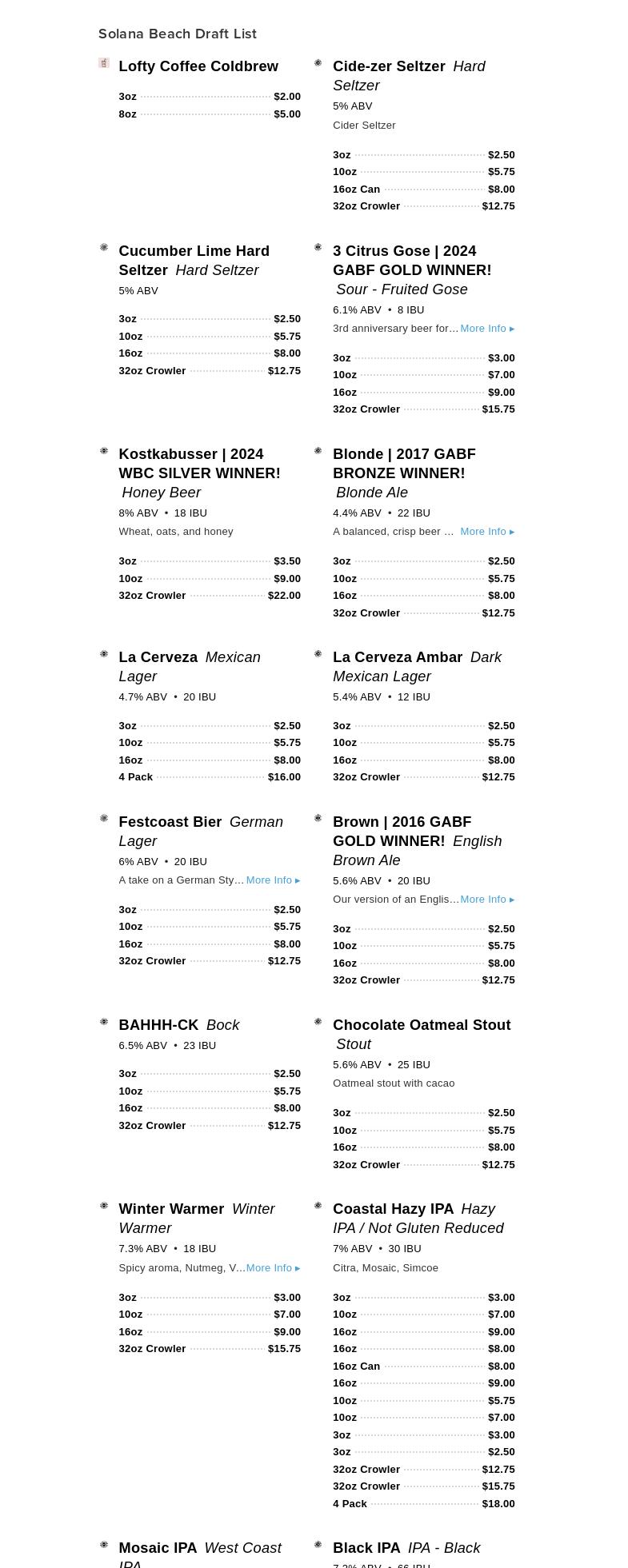 Culture Brewing Co | Encinitas Menu