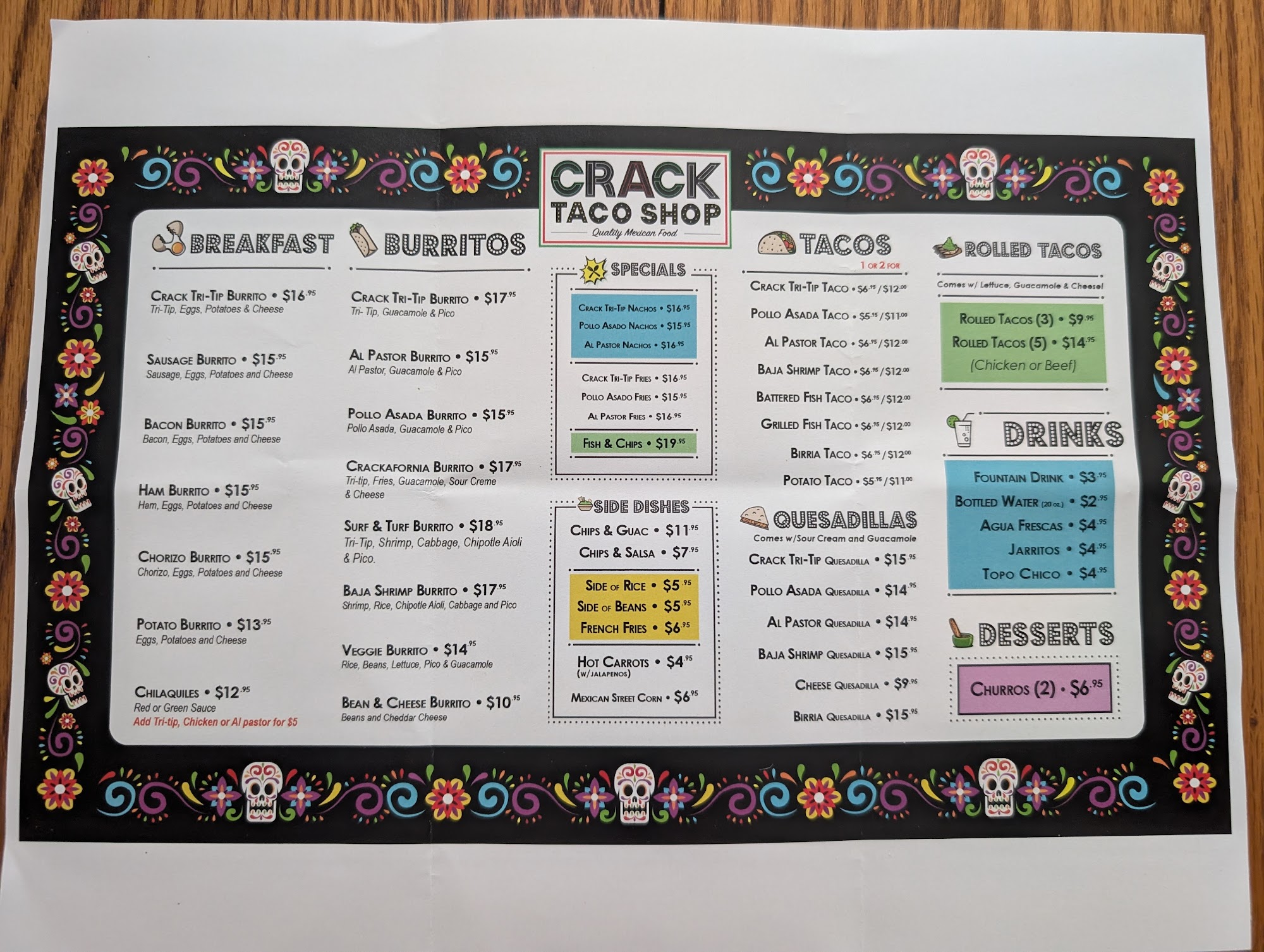 Crack Taco Shop Menu