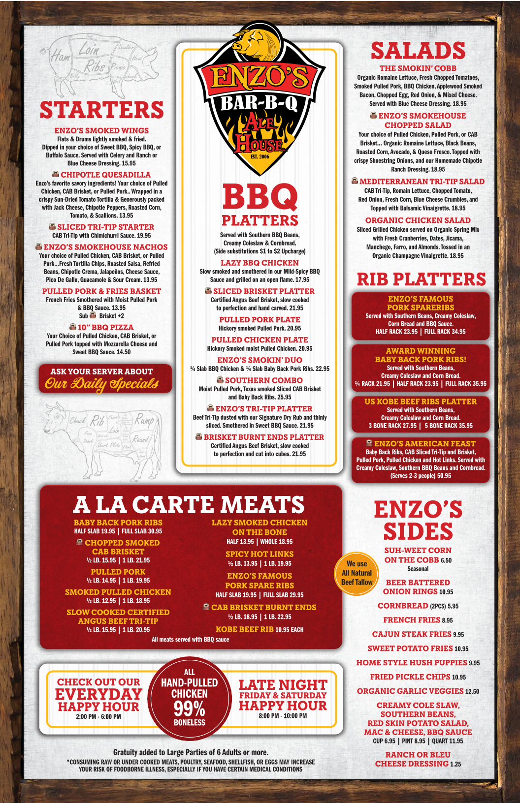 Enzo's BBQ Ale House Menu