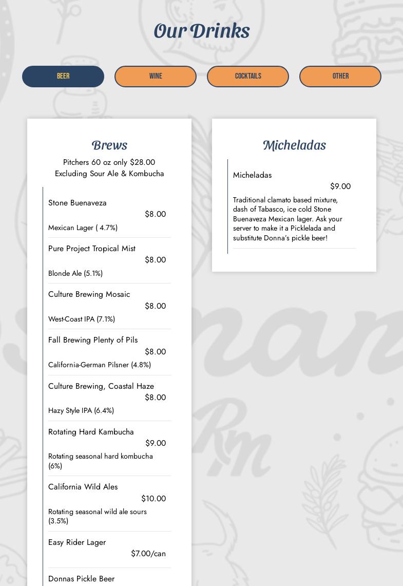 Rosemarie's Buns & Brews Menu