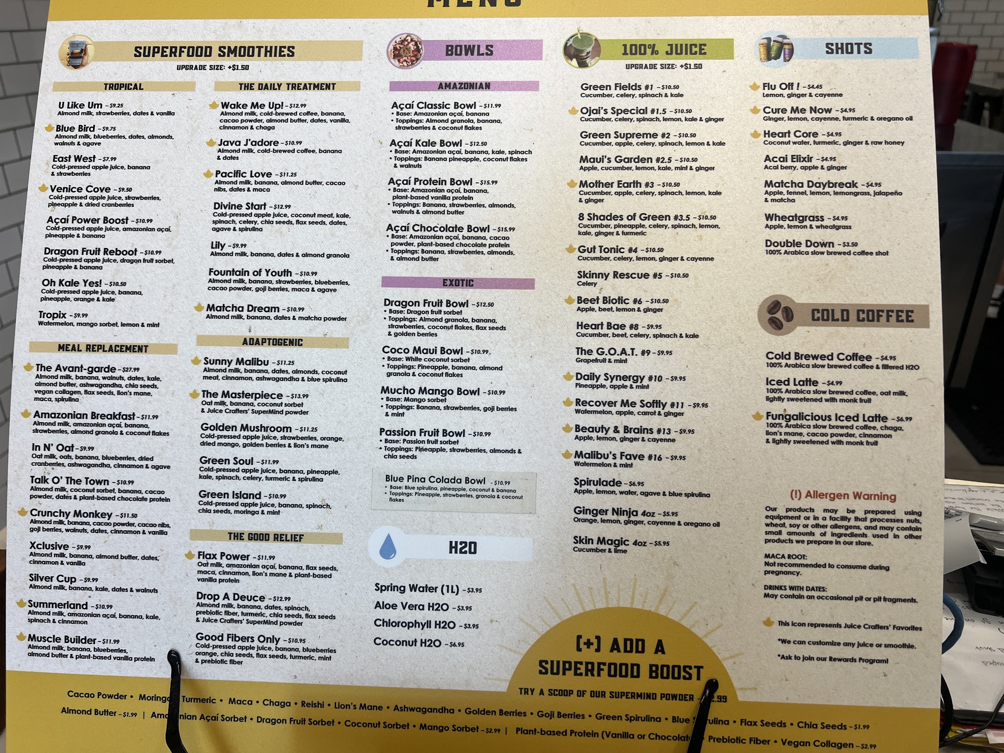 Juice Crafters - Encino Menu
