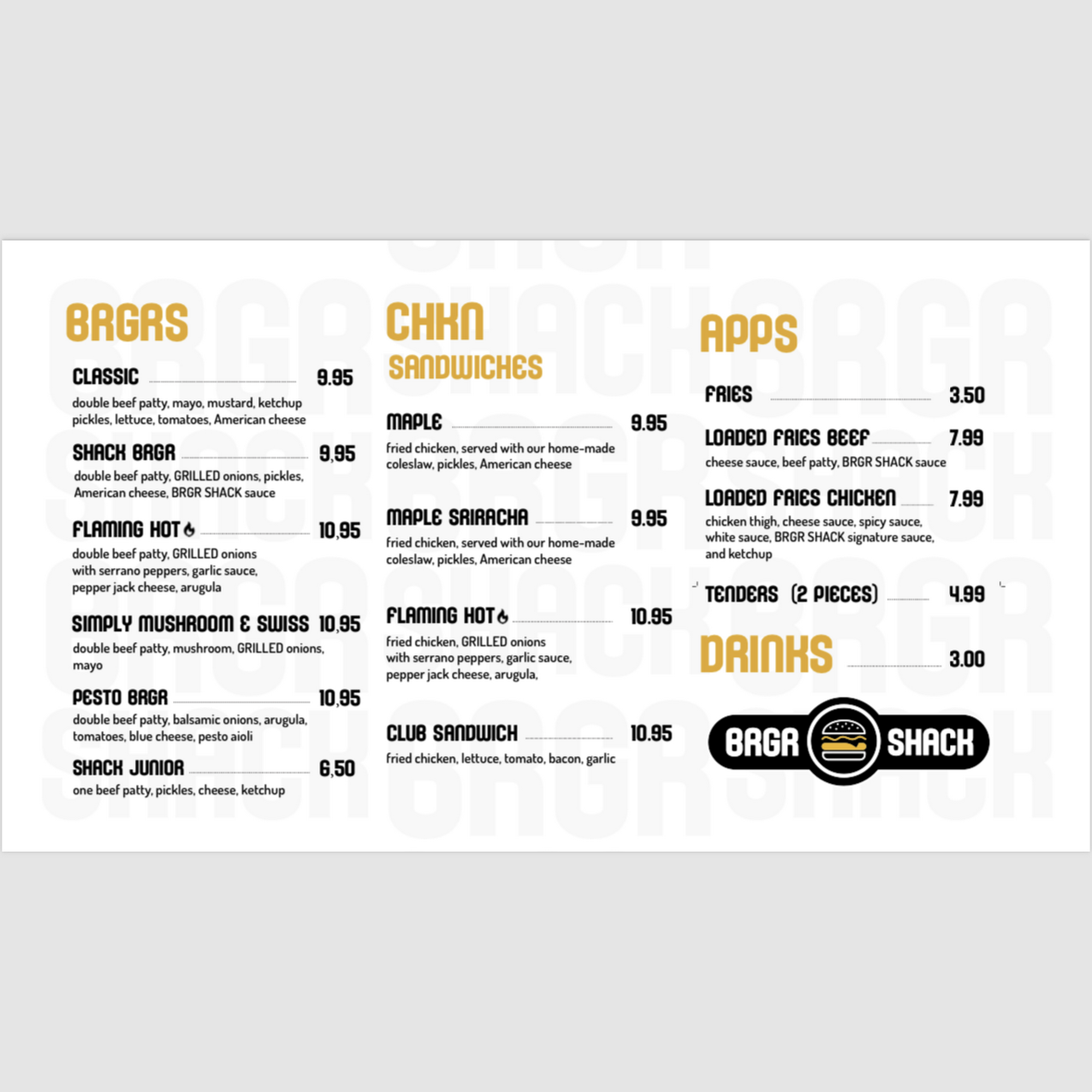 BRGR SHACK Menu