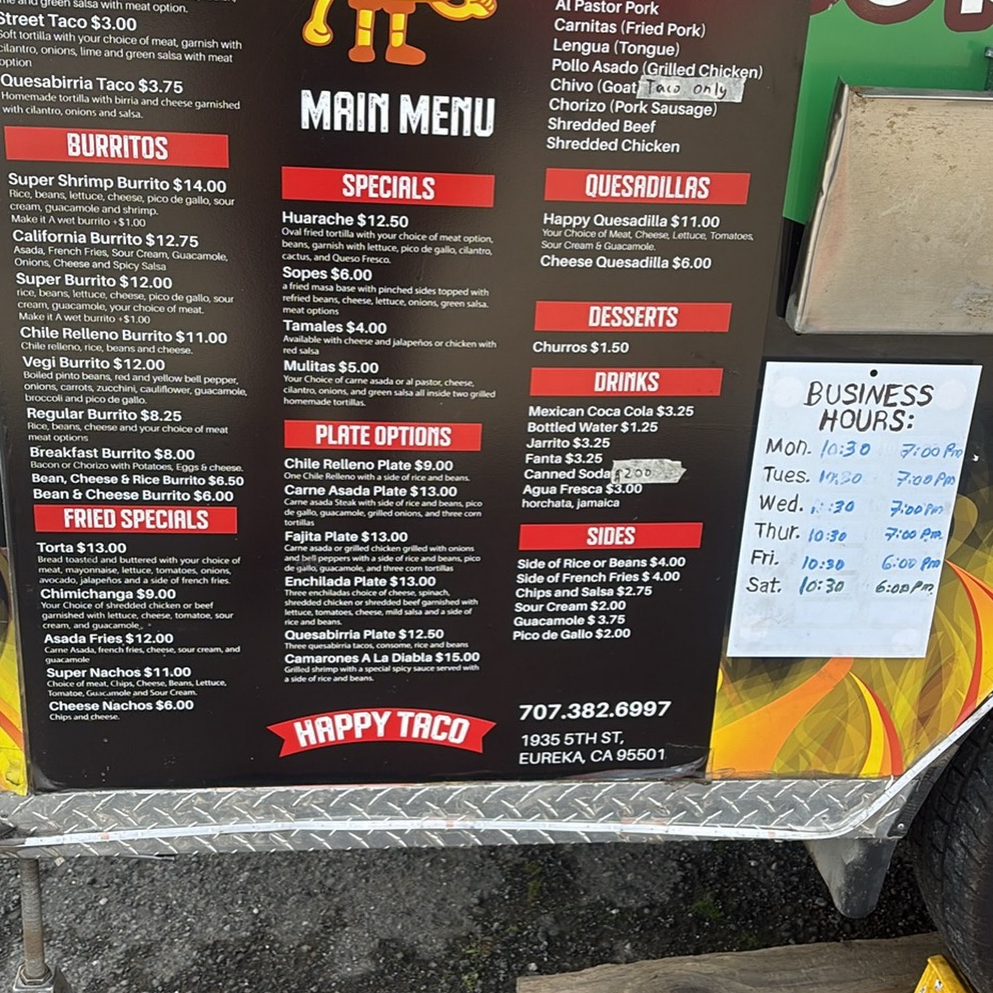 Happy Taco Mexican Food Menu