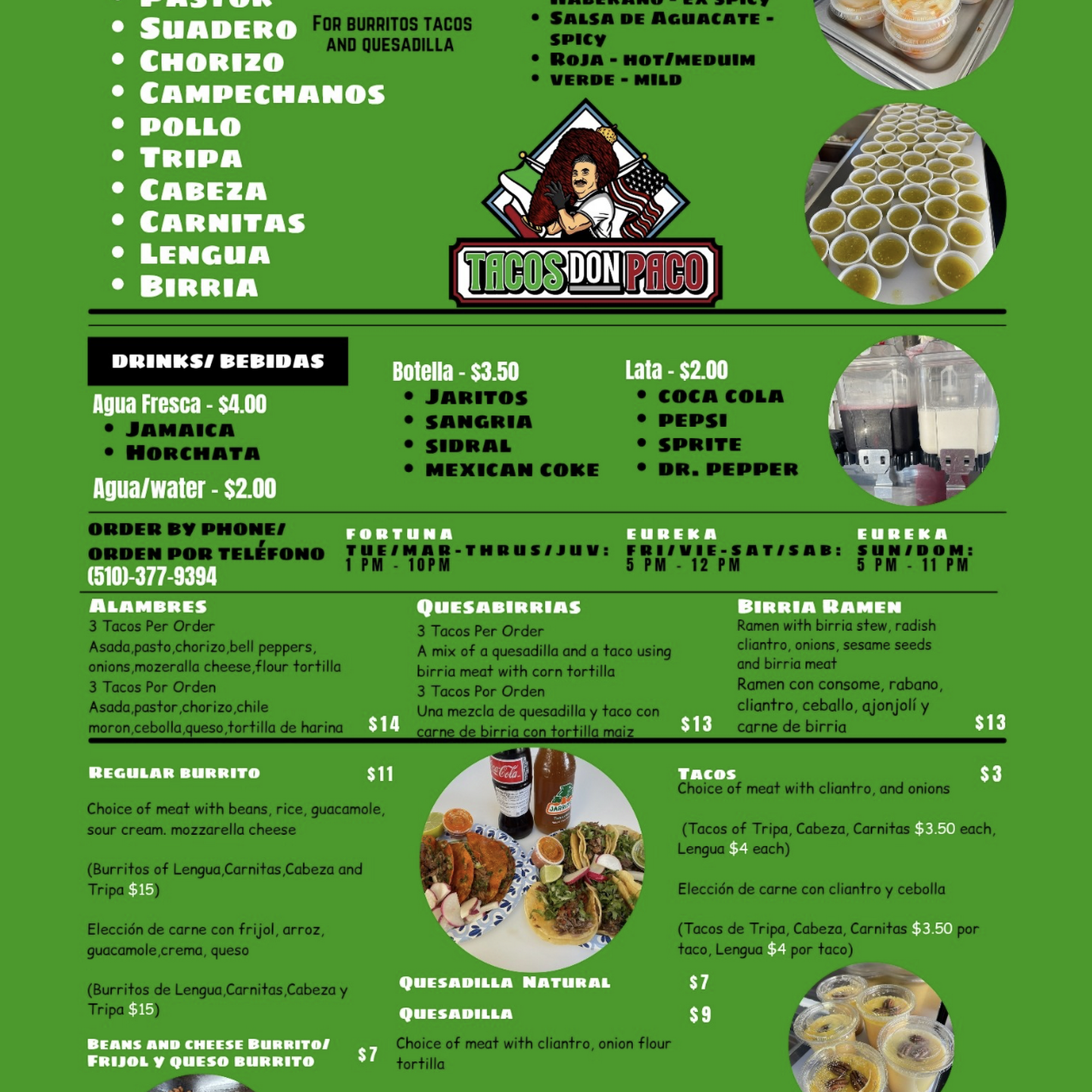 Tacos don Paco Menu