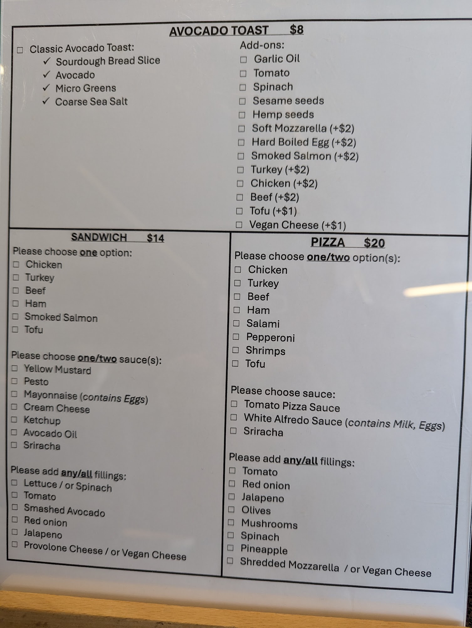 Gluten OFF Bakery Menu