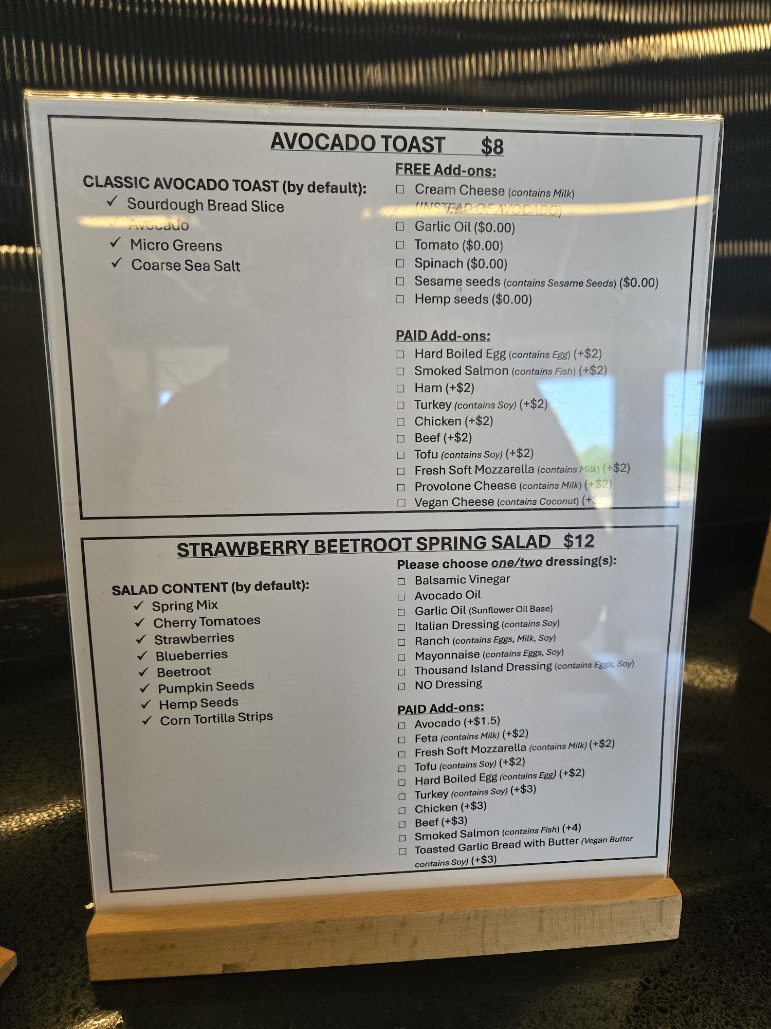 Gluten OFF Bakery Menu