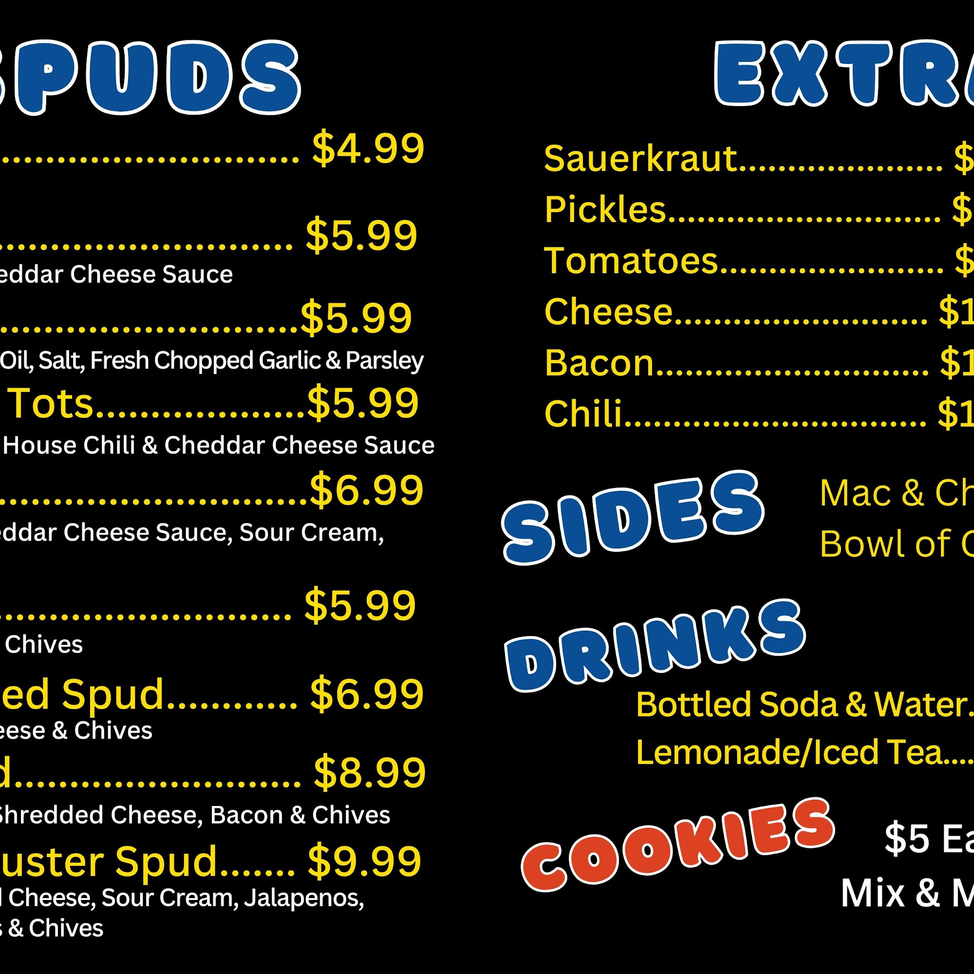 Fat Dogs & Spuds Menu