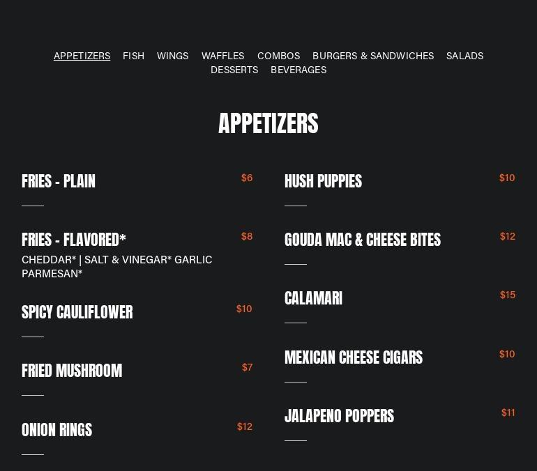 Cedars corner bar and kitchen Menu