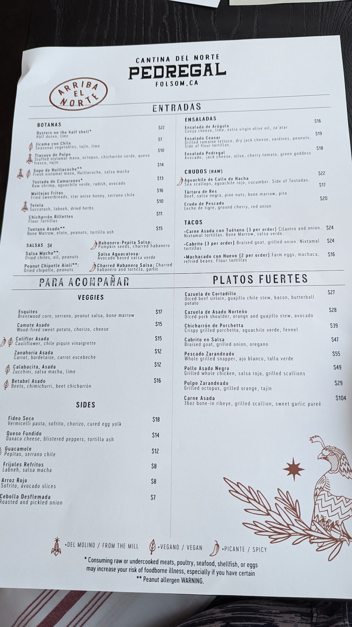 Cantina Pedregal Menu