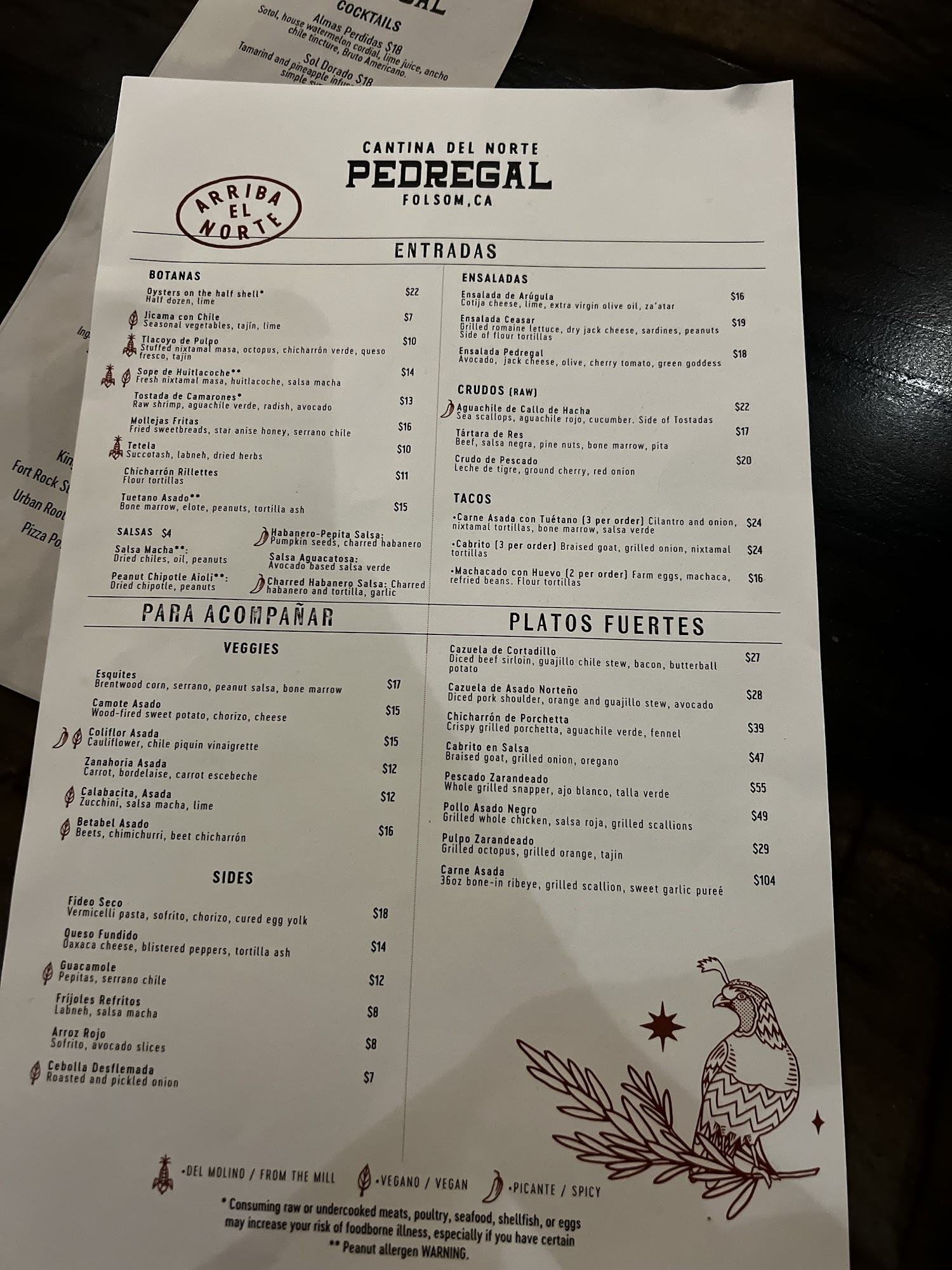 Cantina Pedregal Menu