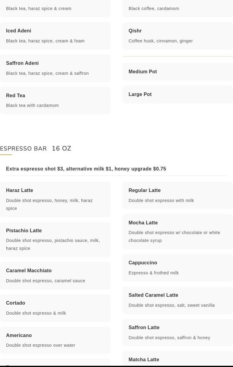 Haraz Coffee House Folsom Menu