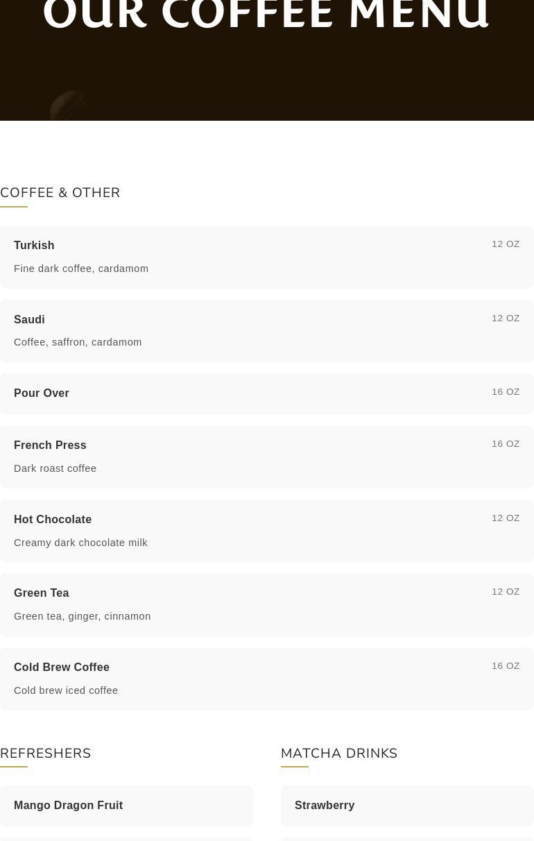 Haraz Coffee House Folsom Menu