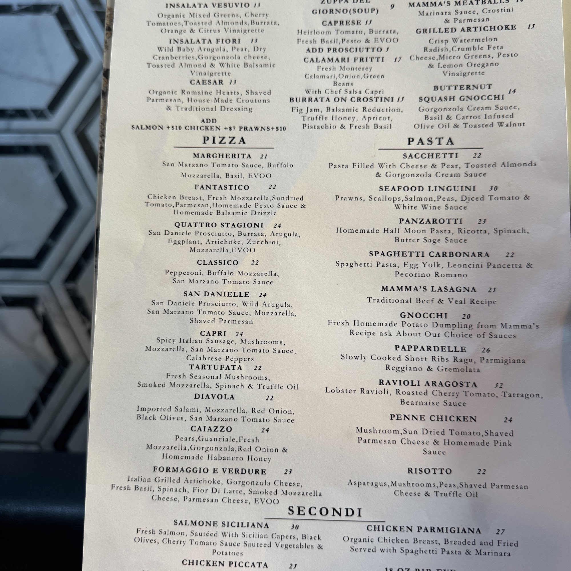 Fiori Italian Pizzeria Menu