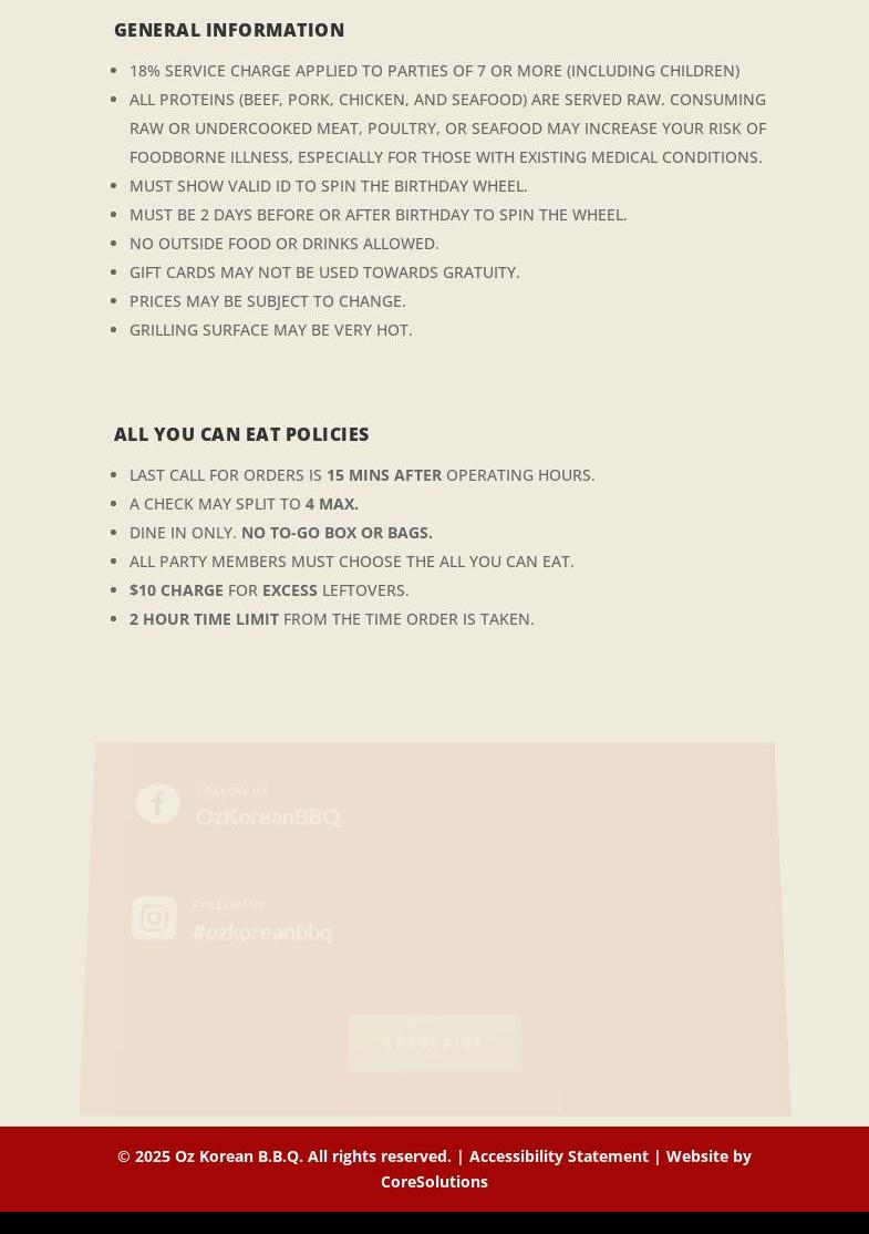 Oz Korean BBQ - Folsom Menu