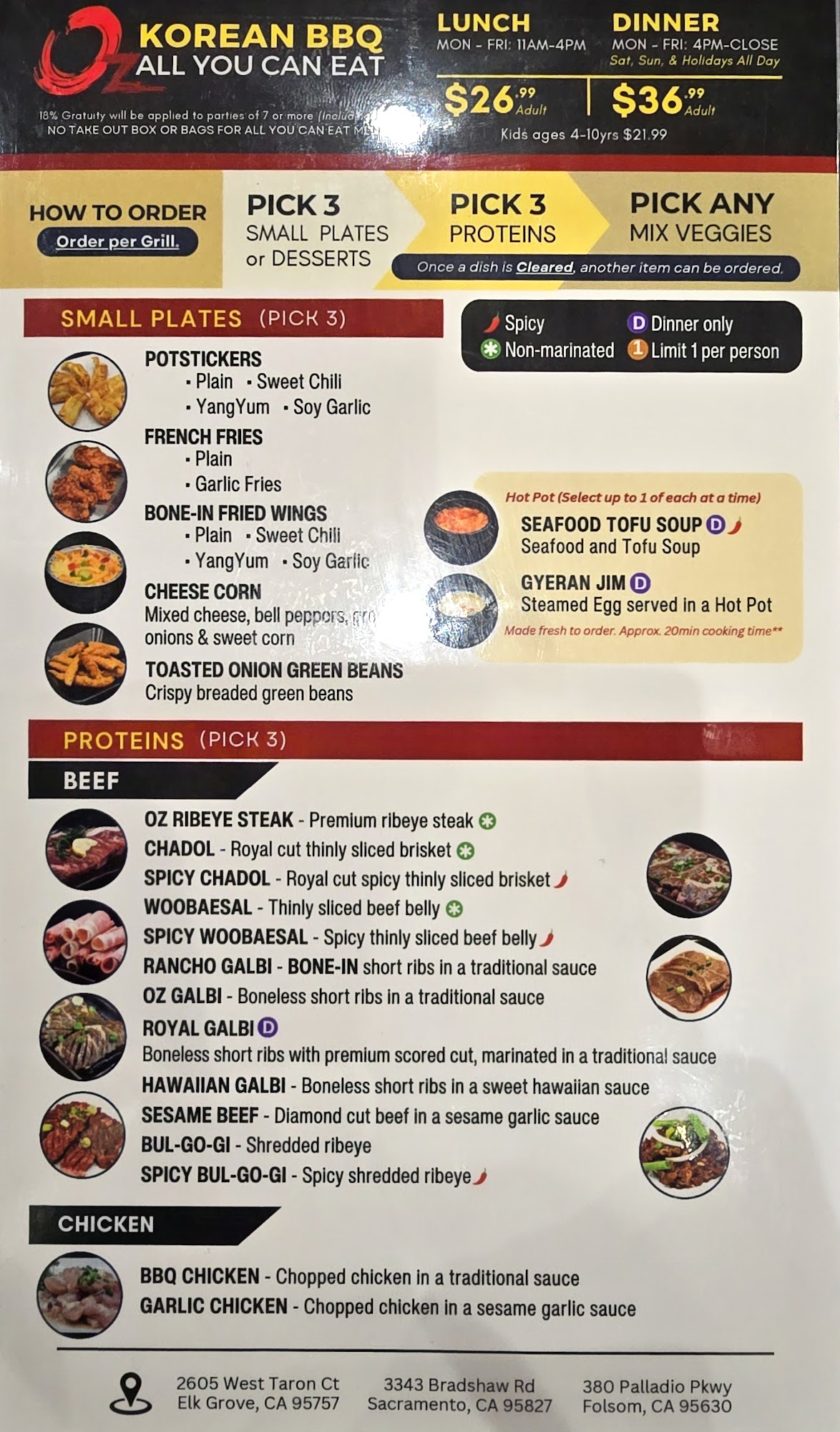 Oz Korean BBQ - Folsom Menu