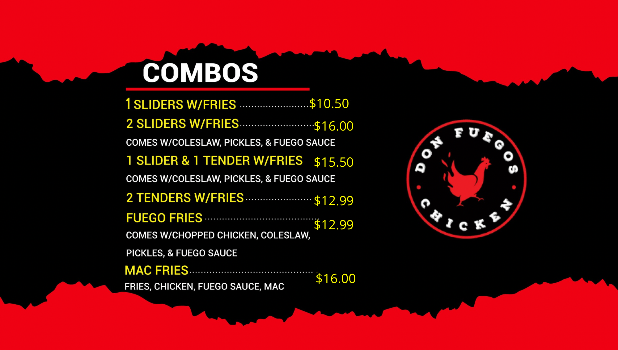 Don Fuegos Chicken Menu
