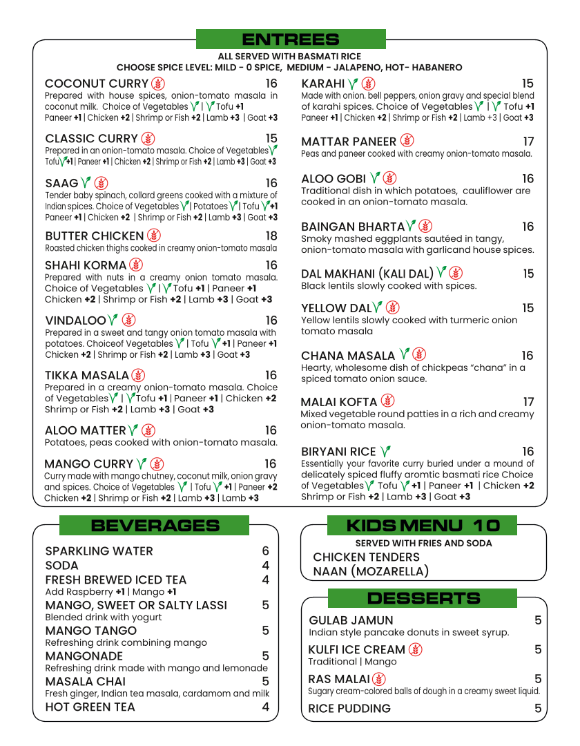 Indian Eats - Taste of India Menu