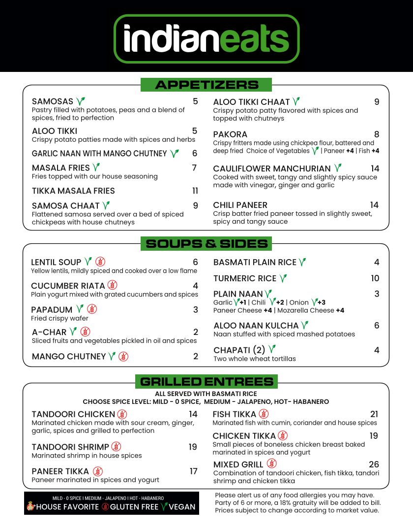 Indian Eats - Taste of India Menu