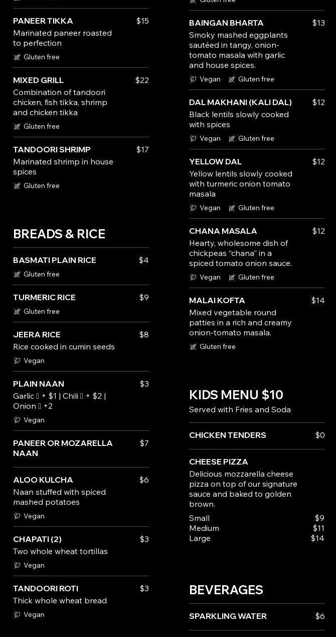Indian Eats - Taste of India Menu