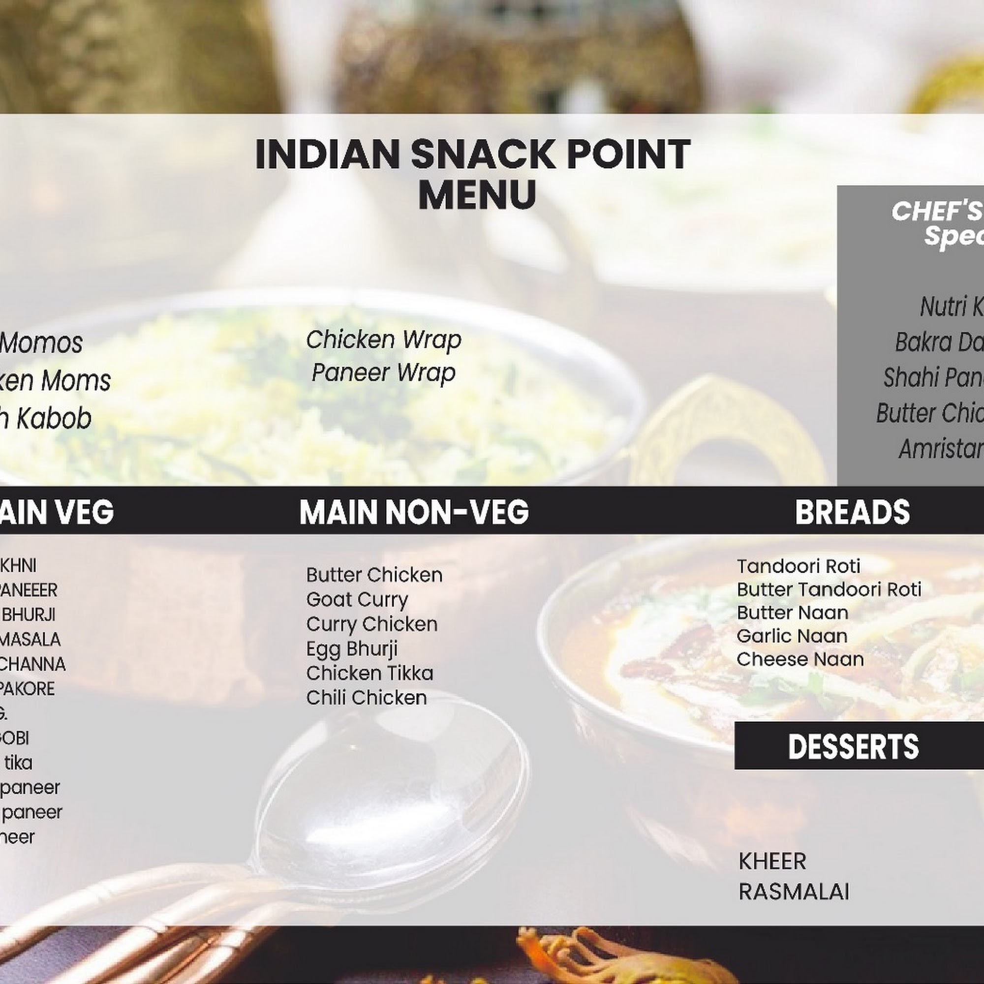 Indian Snack Point Menu