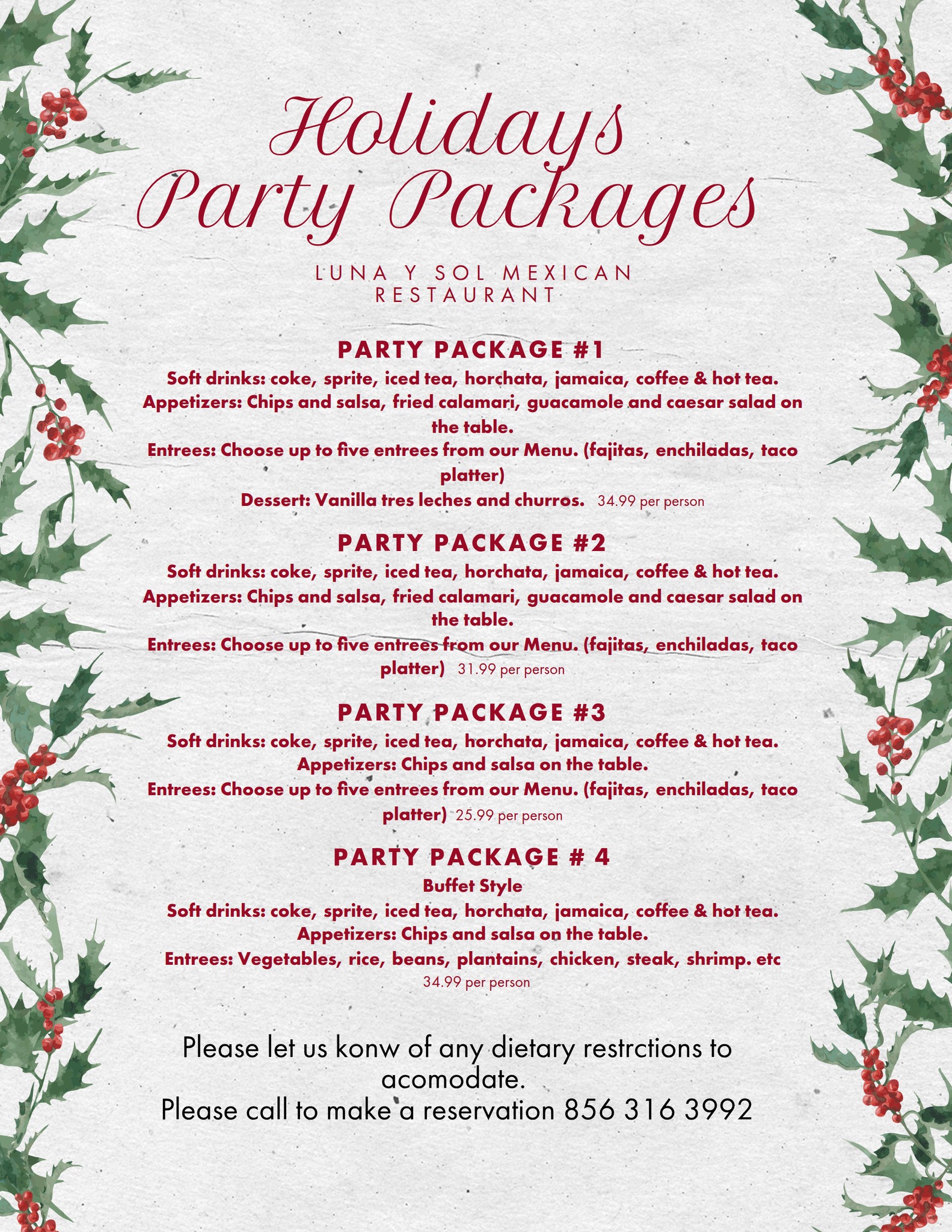 Taqueria Luna y Sol Menu