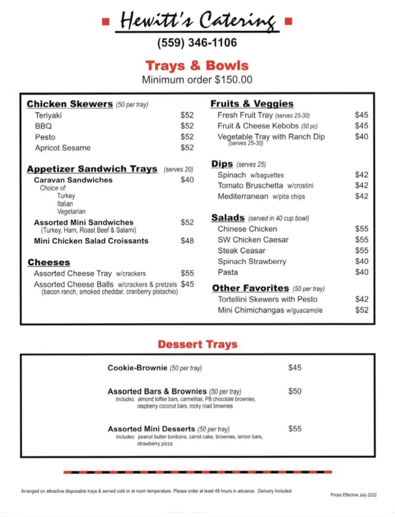 Hewitt's Catering Menu
