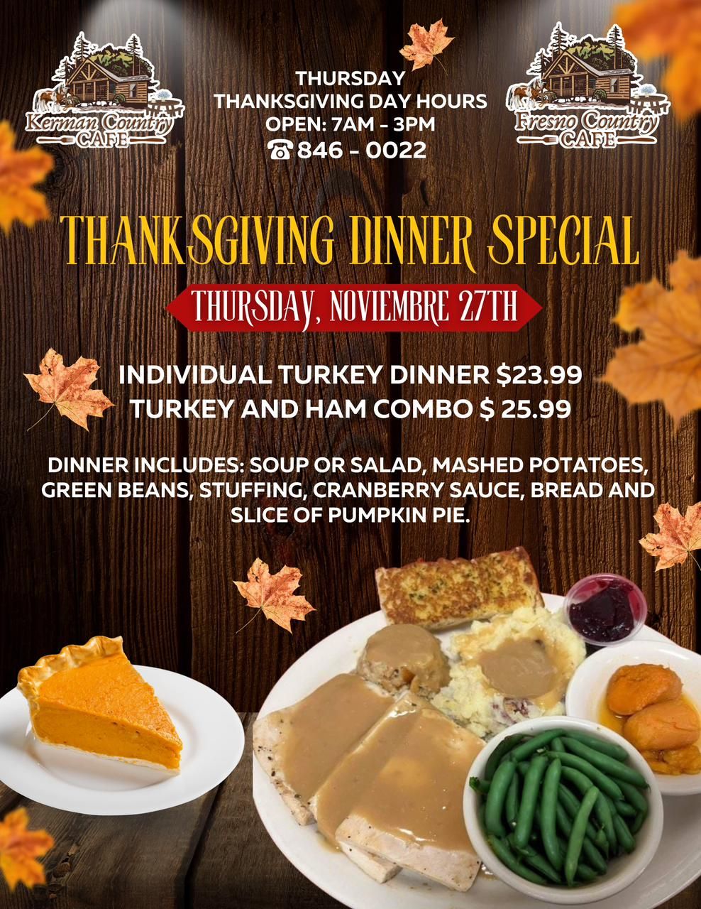 Fresno Country Cafe Menu