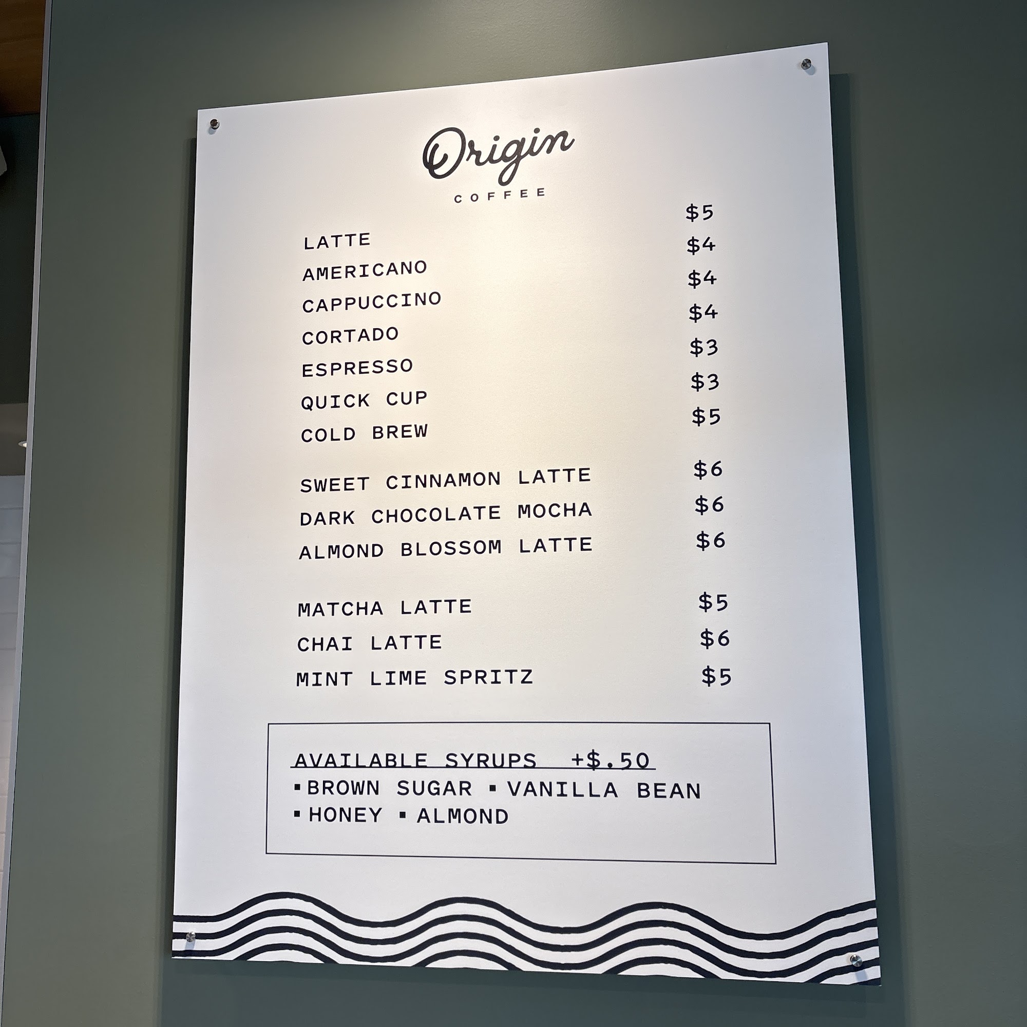 Origin Coffee Menu