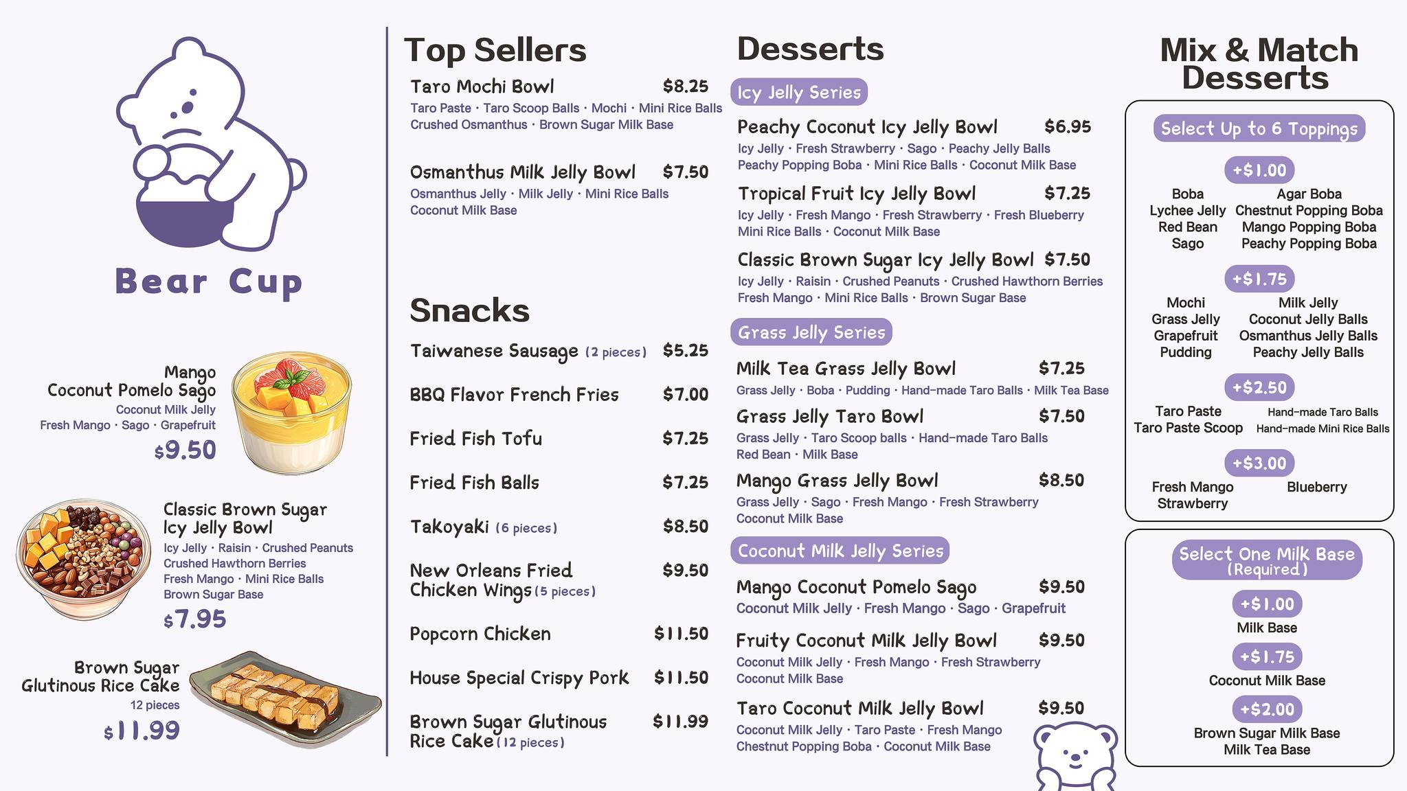 bear cup Menu