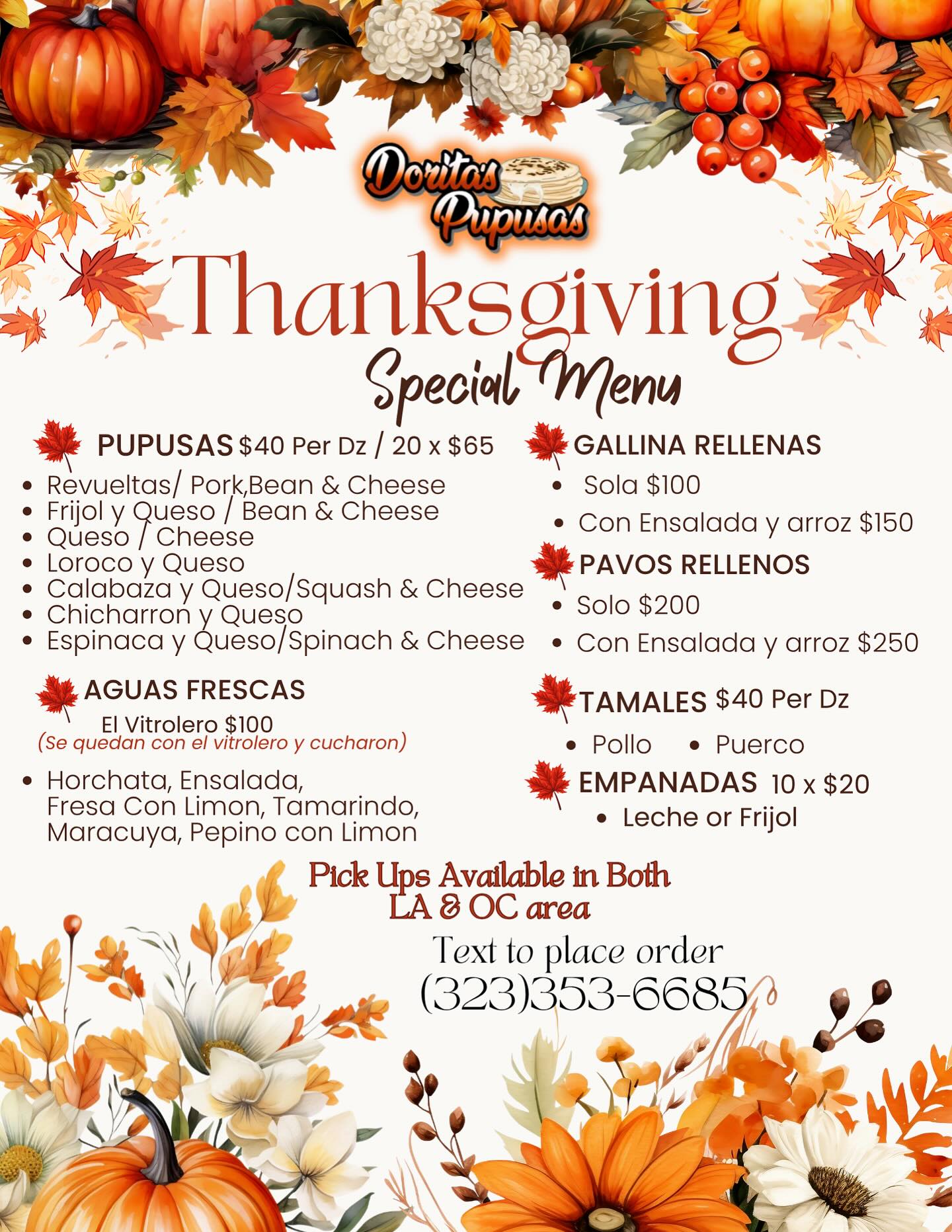 Dorita's Pupusas Menu