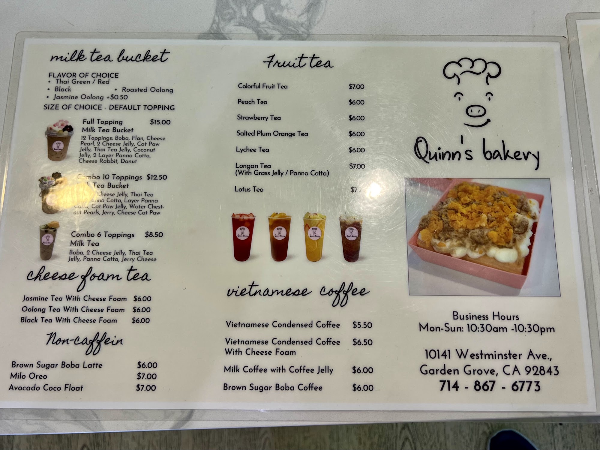 Quinn’s Bakery Menu